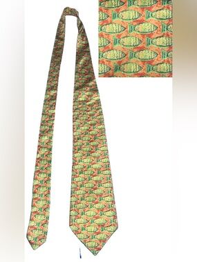 Vtg Ermenegildo Zegna Silk Necktie Fish Print Italy Multicolor Novelty Designer
